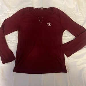 Calvin Klein Women's Deep Red Long Sleeve Tee